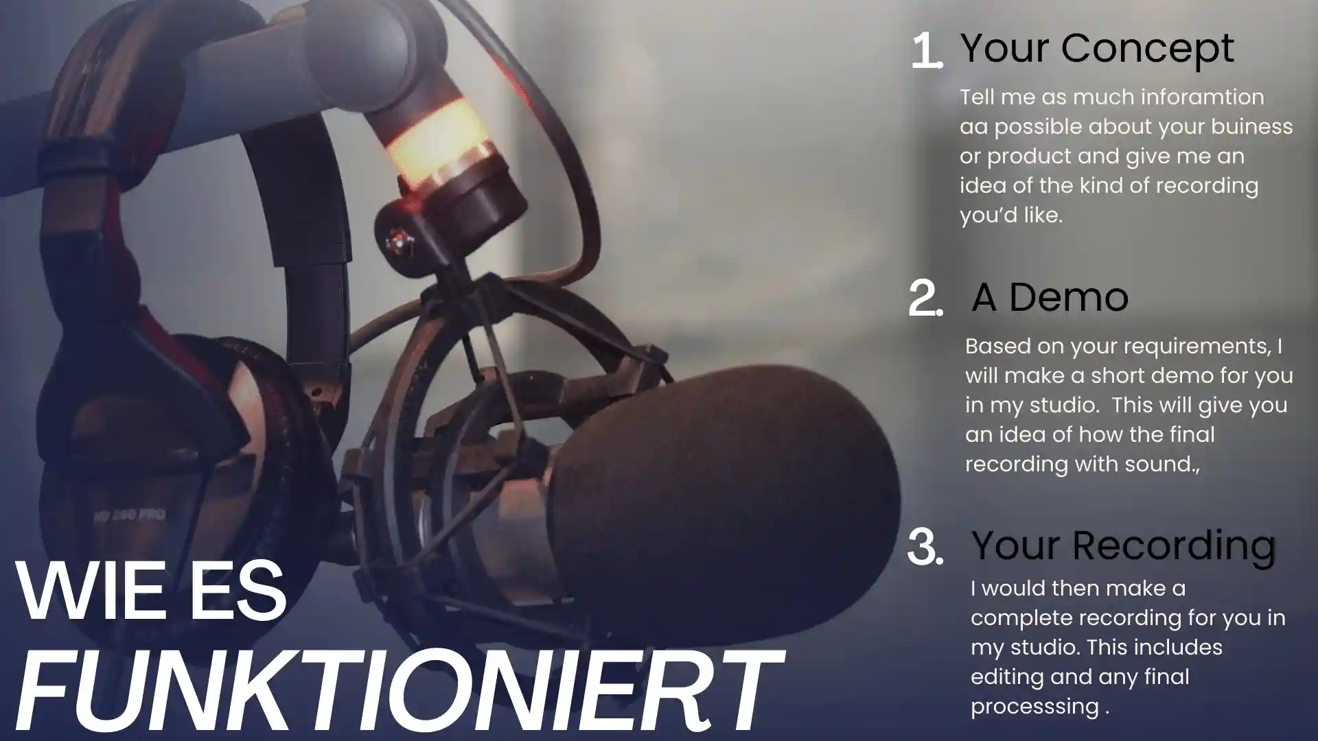 Infographic von Voiceover und Englischer Sprecher Steve Crilley - 4 Schritte für Ihre Audioproduktion